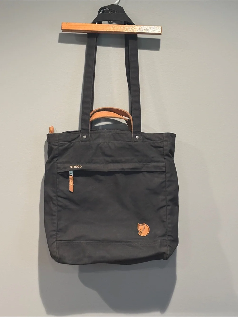 Fjallraven Black G-1000 Tote with Tan Leather Accents